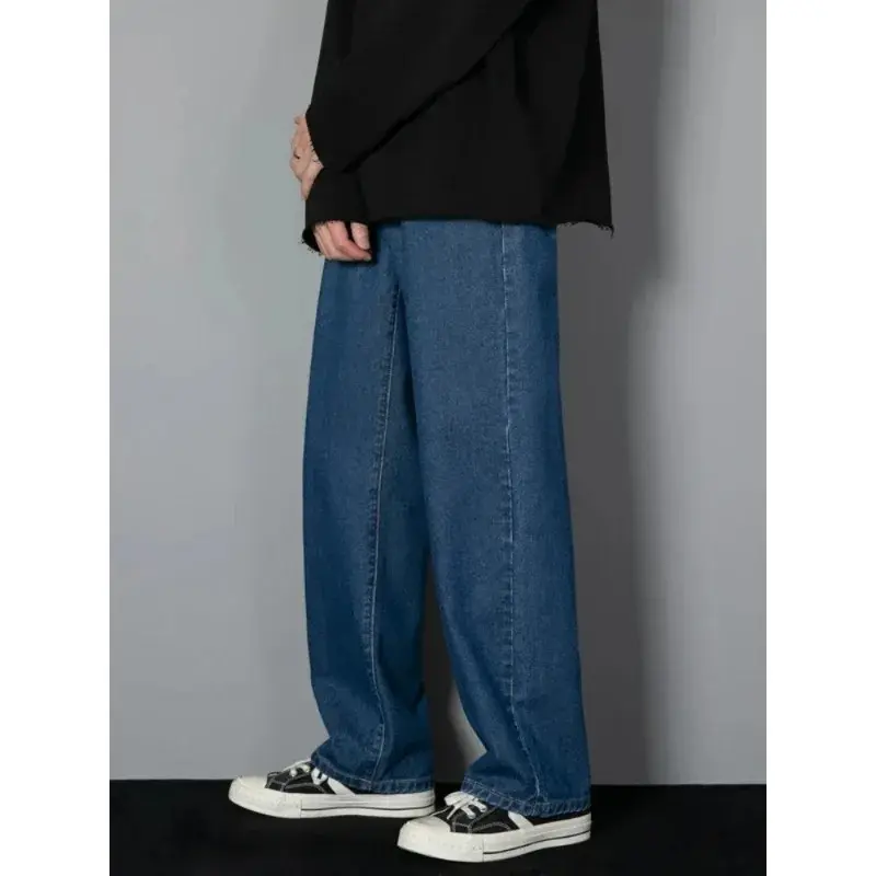 2025 New Men's Fashion Jeans Classic Style Male Comfort Korean Style Solid Color Loose Straight Wide Leg Casual Denim Long Pants