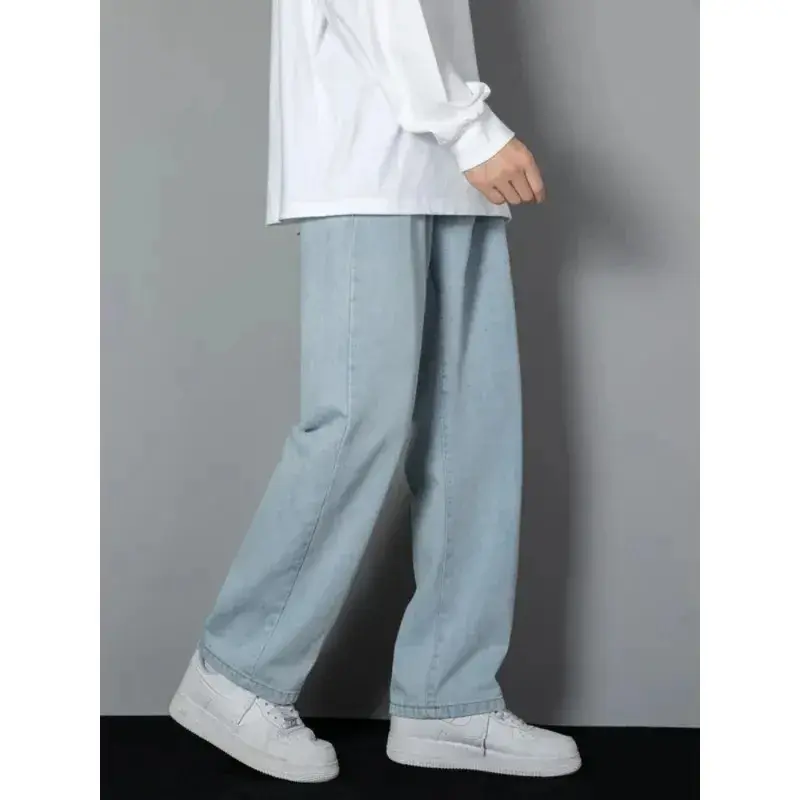 2025 New Men's Fashion Jeans Classic Style Male Comfort Korean Style Solid Color Loose Straight Wide Leg Casual Denim Long Pants