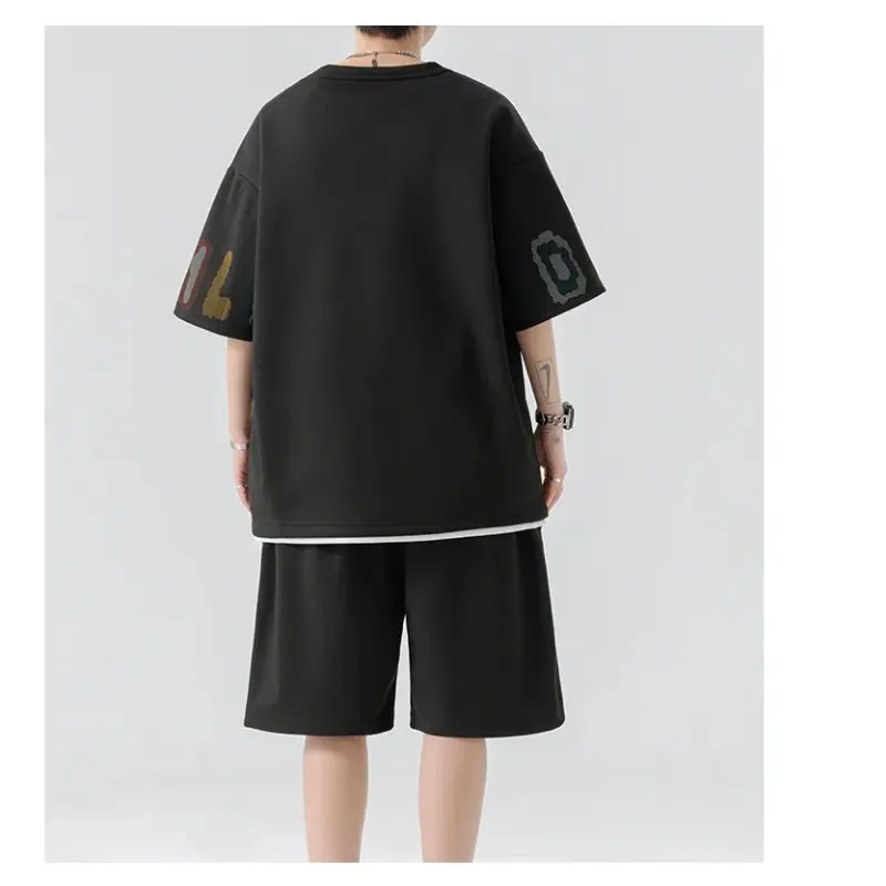 Summer Men Tracksuit Sets Oversized Streetwear Letter Printed T Shirts Shorts 2 Piece Sets Hip Hop Rock Casual Short Suit Shirts