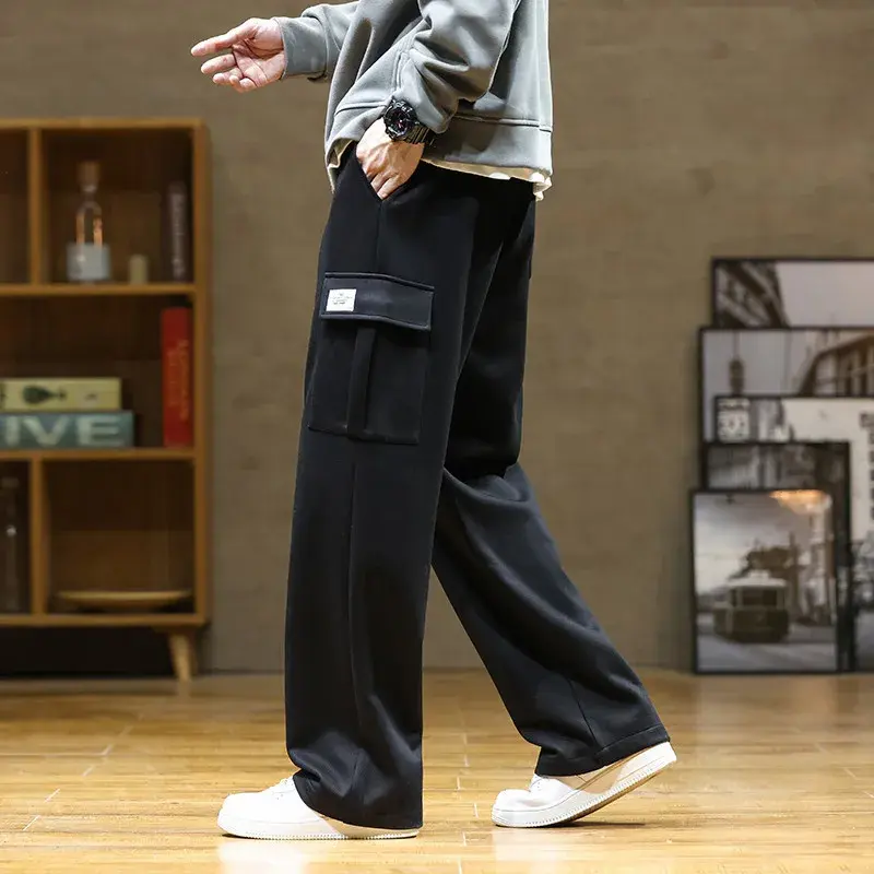 Men Oversized Sportswears Casual Track Pants Spring Autumn Multi-Pockets Sweatpants  Plus Size Loose Straight Baggy Trousers Y2k