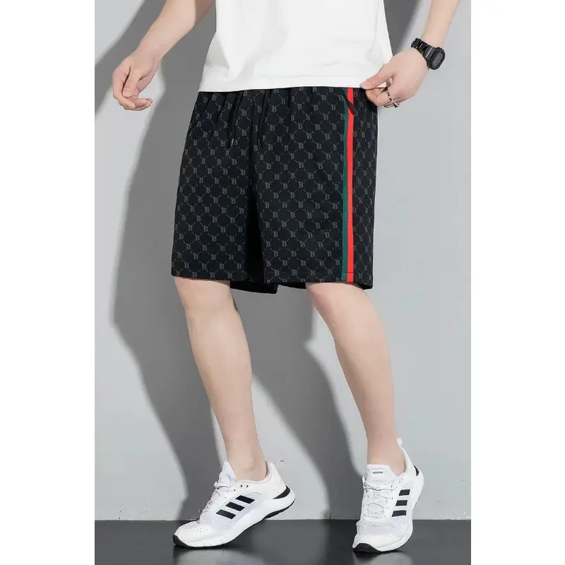 New Men's Summer Breathable Sports Quick Drying Rope Niche Trendy Simple Printed Five Point Short Fashion Trend Casual Versatile