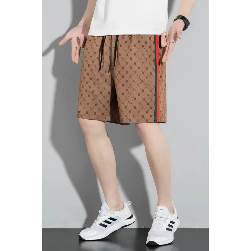 New Men's Summer Breathable Sports Quick Drying Rope Niche Trendy Simple Printed Five Point Short Fashion Trend Casual Versatile