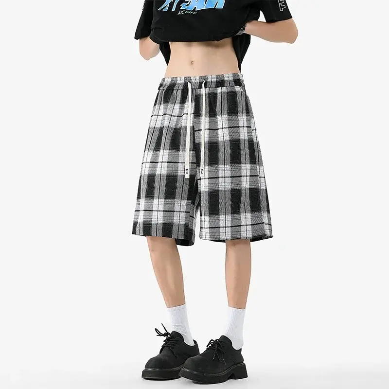 Plaid Shorts Five Quarter Pants Thin Trouser Casual Pant for Men Loose Pants Drawstring Holiday Summer Gym Men Basketball Shorts