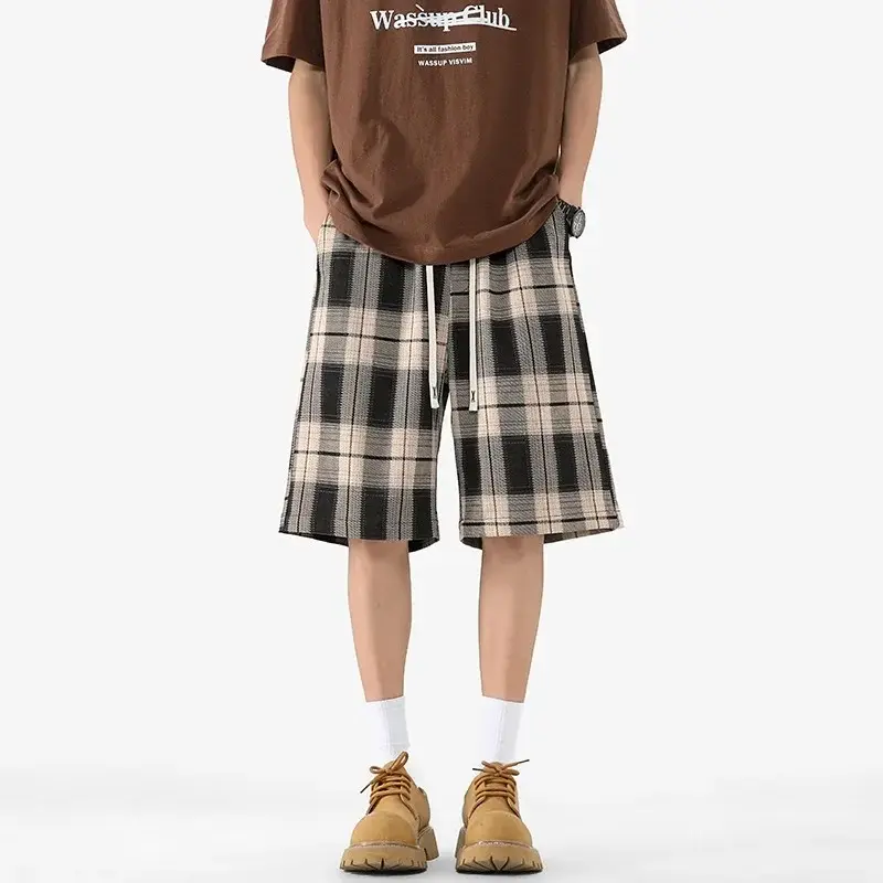 Plaid Shorts Five Quarter Pants Thin Trouser Casual Pant for Men Loose Pants Drawstring Holiday Summer Gym Men Basketball Shorts