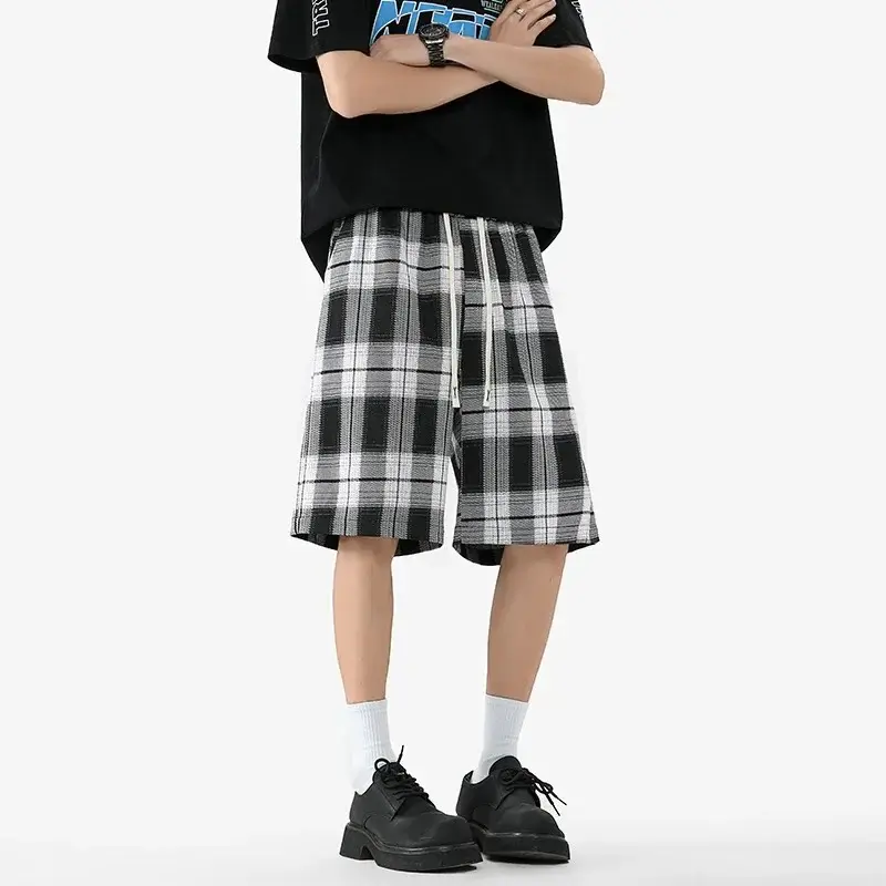 Plaid Shorts Five Quarter Pants Thin Trouser Casual Pant for Men Loose Pants Drawstring Holiday Summer Gym Men Basketball Shorts
