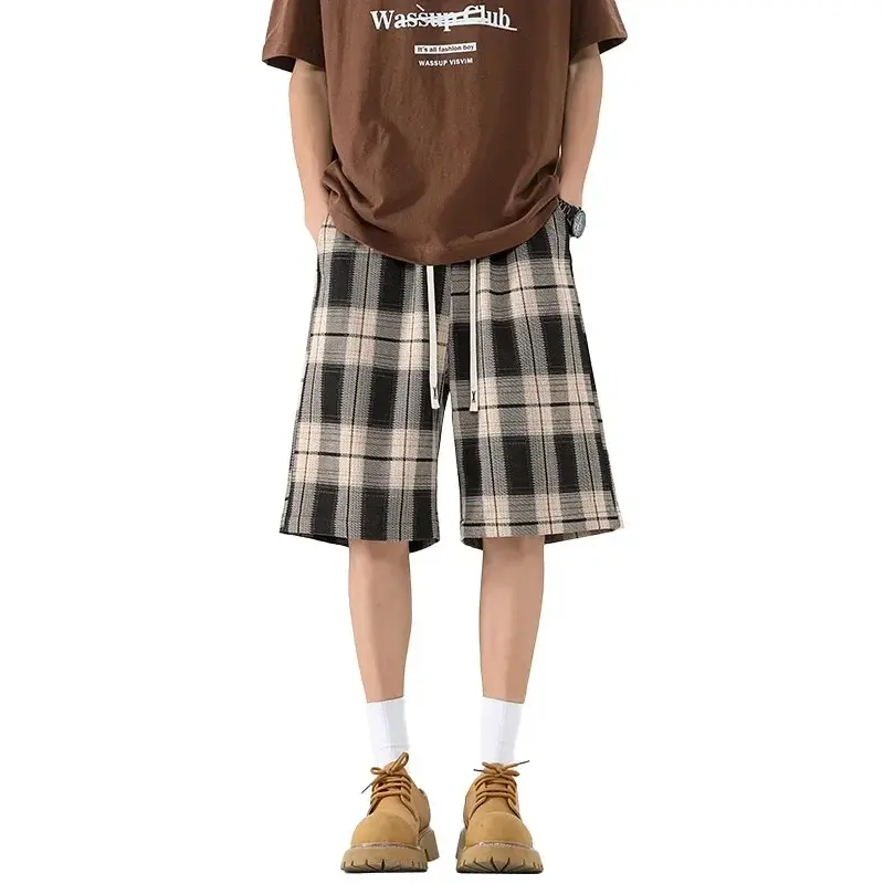 Plaid Shorts Five Quarter Pants Thin Trouser Casual Pant for Men Loose Pants Drawstring Holiday Summer Gym Men Basketball Shorts