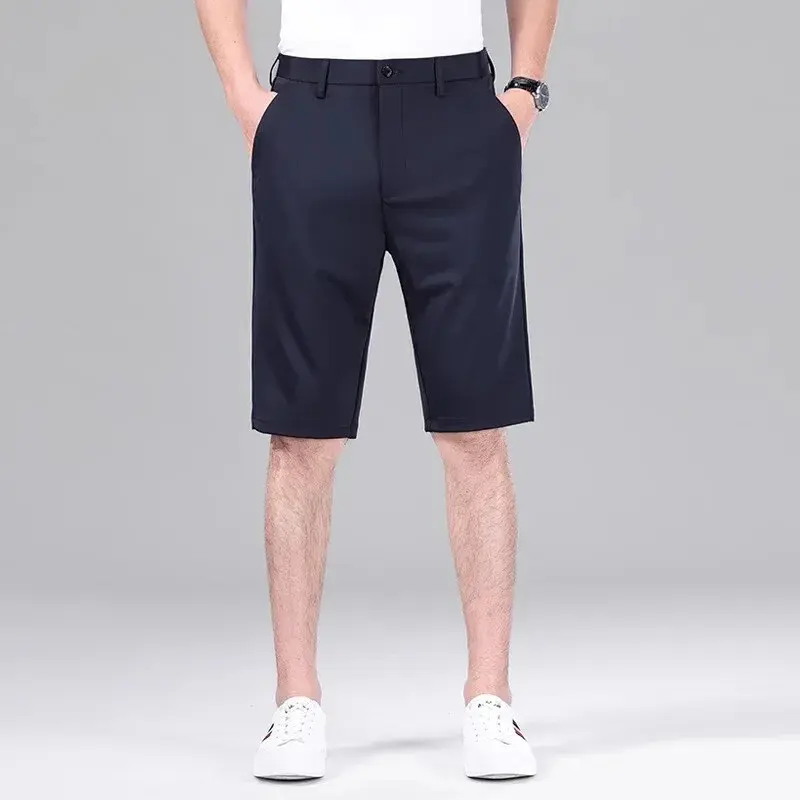 Men Shorts Ice Silk Suit Pants Anti-Wrinkle Busin West Pants Cool Breathable High Elastic Straight Leg Shorts Streetwear Pants