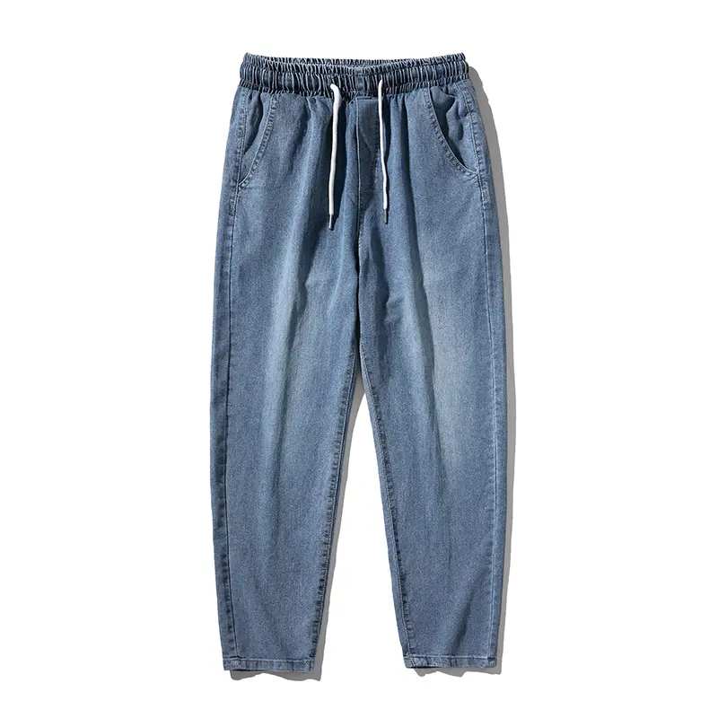 New Fashion Men's Blue Jeans Spring Autumn Casual Elastic Waist Straight Denim Pants Daily Jeans Trousers Jeans Men Black Jeans