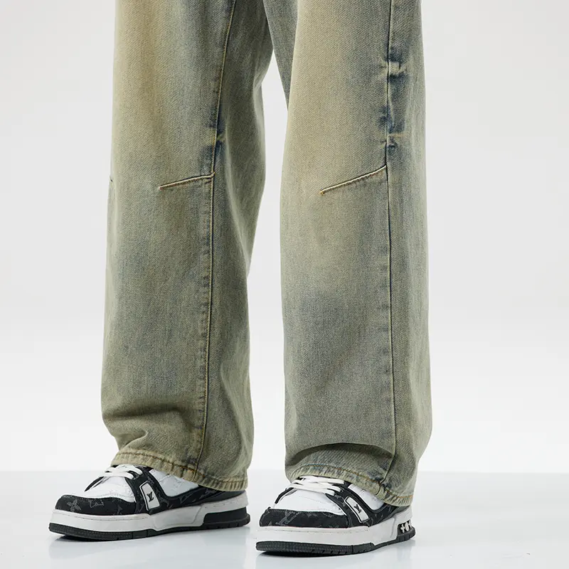 Men Women's Micro Flared Straight Leg Spring Summer American Style 2025 Clean Fit Distressed Washing Rustic Blue Versatile Jeans