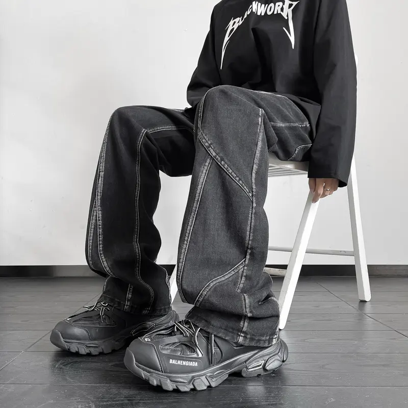 Men's Jeans Loose Straight Leg American Style Streetwear Sports Wide Leg Pants Loose Fit Y2k Mens Jeans Low Rise Jeans Men Pants
