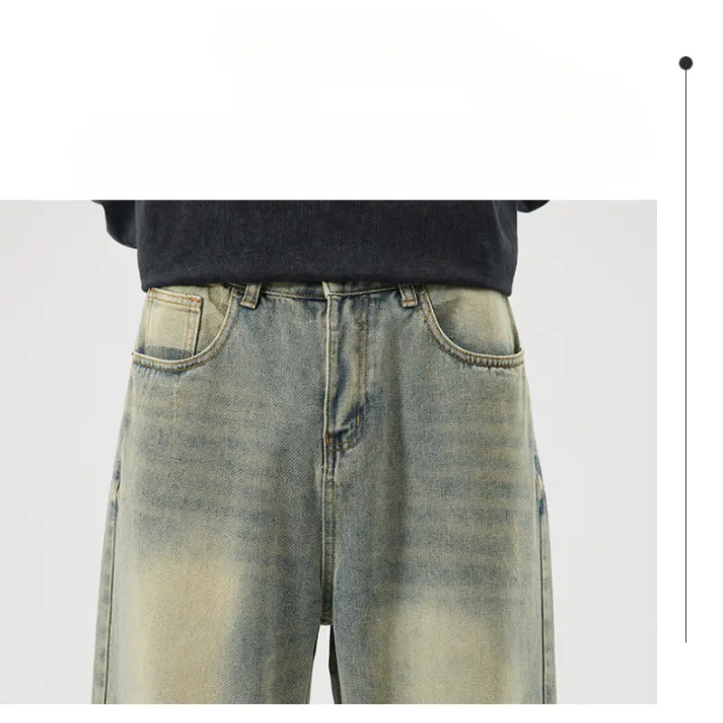 Men Women's Micro Flared Straight Leg Spring Summer American Style 2025 Clean Fit Distressed Washing Rustic Blue Versatile Jeans