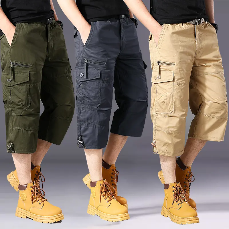 Summer Pure Cotton Cropped Loose Comfort Shorts for Male and Young People, Straight Leg Sports Camouflage Casual Workwear Shorts