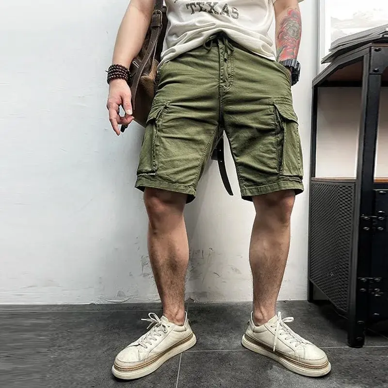 Men Summer New Multi Pockets Cotton Cargo Shorts Outdoor Breathable Shorts Male Men Fashion Solid Quick Dry Joggers Shorts Pants