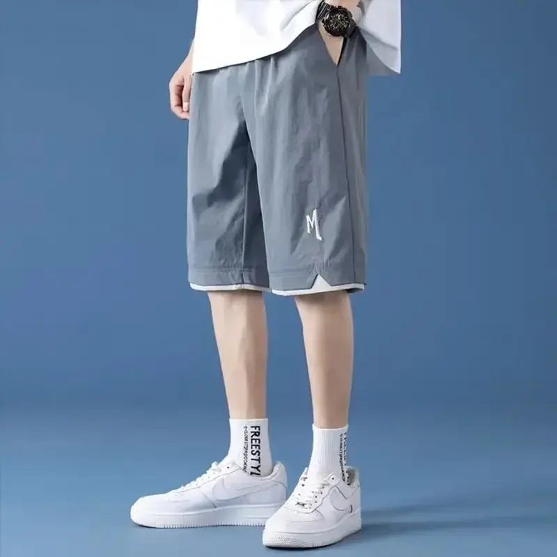 Ice Silk Student Pants Casual Men's Quick-Dry Shorts Loose Fit Sports Trendy Brand Ins Men's Pant Summer Jogging Short Pant 2025