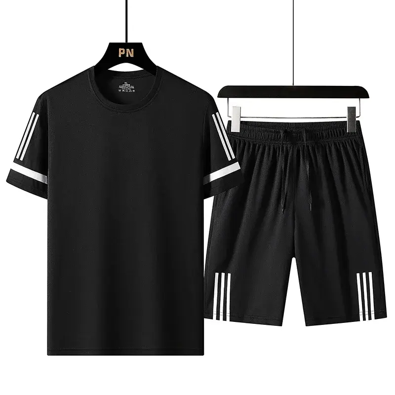 Short Sleeved T-shirt Men New Summer Slim Trendy Brand Ice Silk T-shirt Set of Casual Sports Suit Tracksuit Sweatpants Clothings