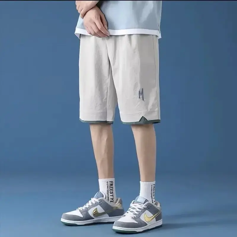 Ice Silk Student Pants Casual Men's Quick-Dry Shorts Loose Fit Sports Trendy Brand Ins Men's Pant Summer Jogging Short Pant 2025