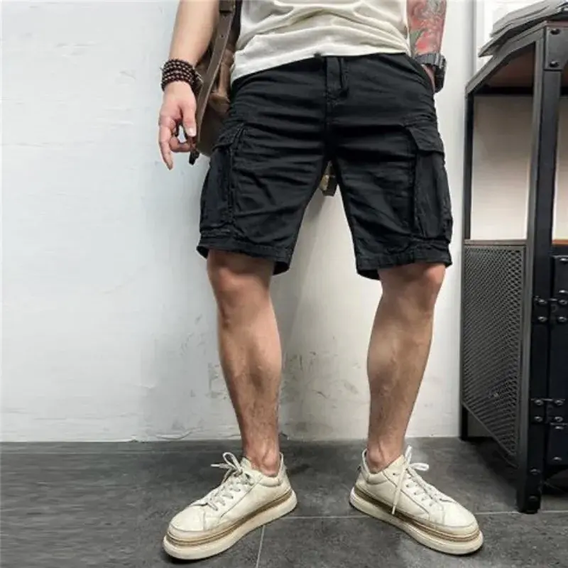 Men Summer New Multi Pockets Cotton Cargo Shorts Outdoor Breathable Shorts Male Men Fashion Solid Quick Dry Joggers Shorts Pants