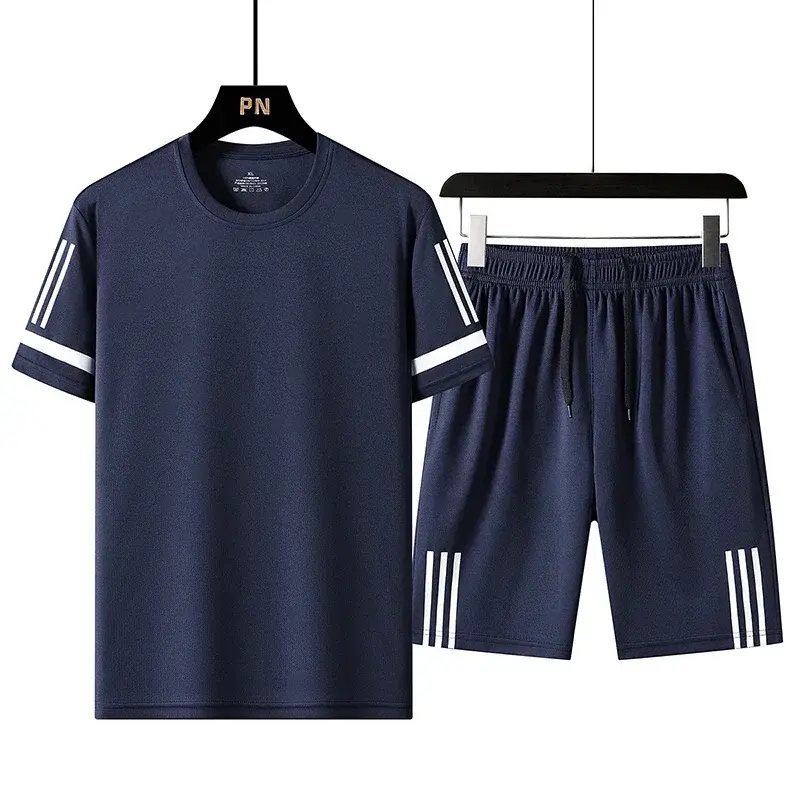 Short Sleeved T-shirt Men New Summer Slim Trendy Brand Ice Silk T-shirt Set of Casual Sports Suit Tracksuit Sweatpants Clothings