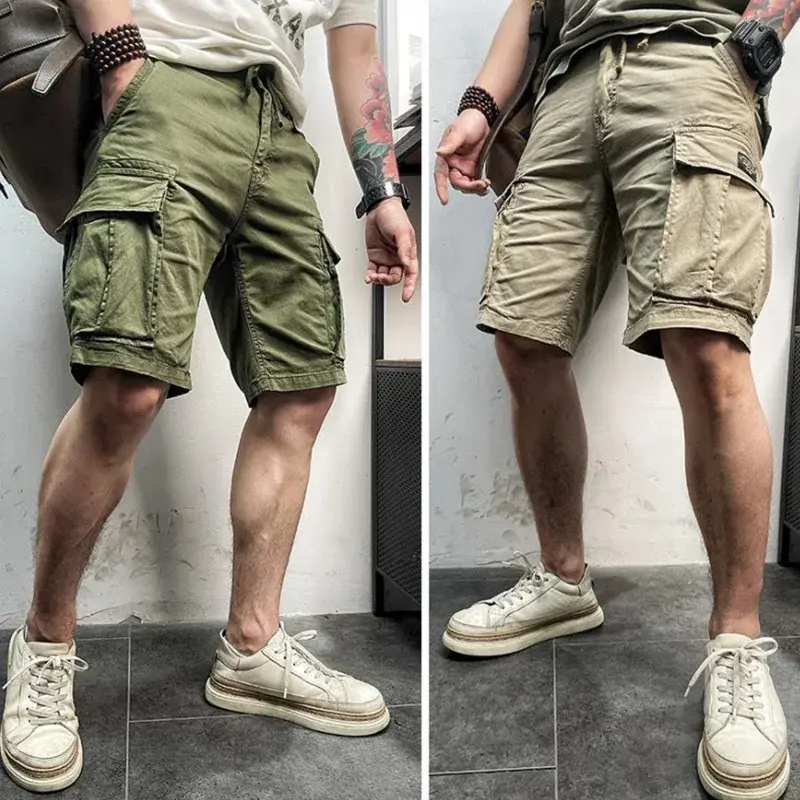 Men Summer New Multi Pockets Cotton Cargo Shorts Outdoor Breathable Shorts Male Men Fashion Solid Quick Dry Joggers Shorts Pants