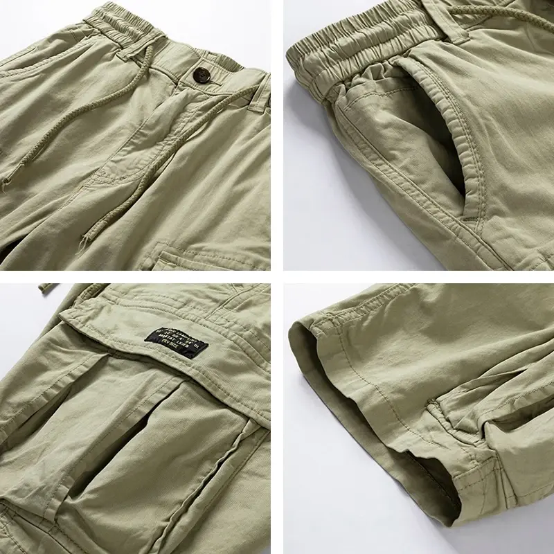 Men Summer New Multi Pockets Cotton Cargo Shorts Outdoor Breathable Shorts Male Men Fashion Solid Quick Dry Joggers Shorts Pants