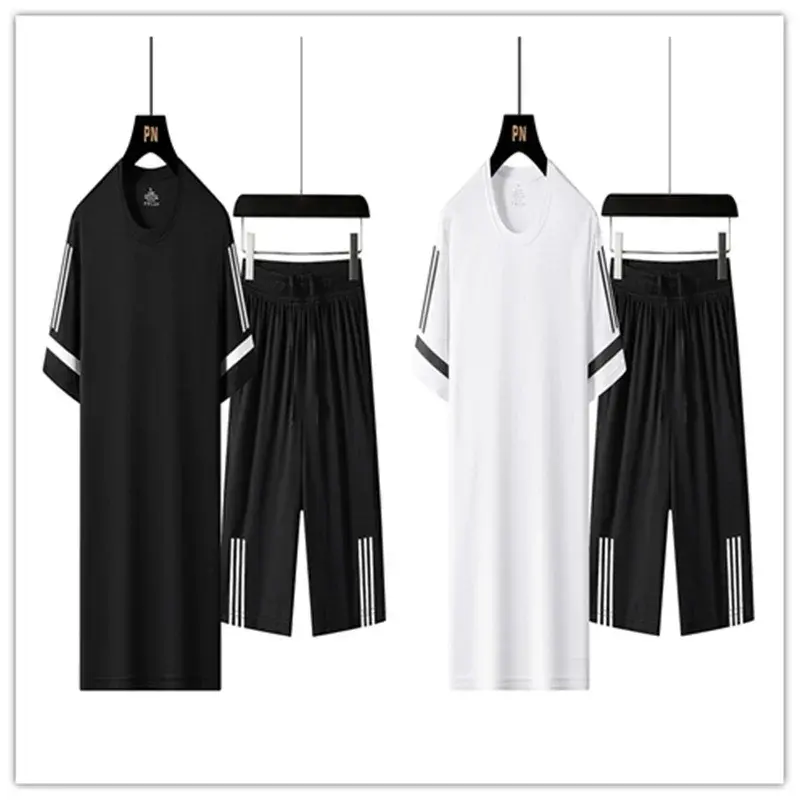 Short Sleeved T-shirt Men New Summer Slim Trendy Brand Ice Silk T-shirt Set of Casual Sports Suit Tracksuit Sweatpants Clothings