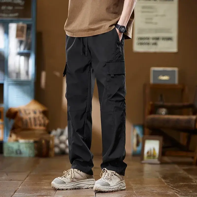 Cargo Pants Men Multi Pockets New Outdoor Hiking Cargo Pant Man Casual Comfort Drawstring Pants Korean Fashion High Street Pants
