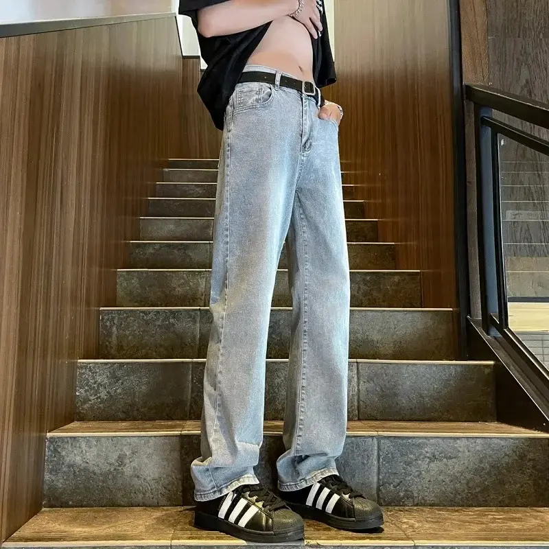 Men's Jeans Casual Straight Leg Slim Fit Cement Grey Spring Autumn Loose Flared Trendy Casual Jeans Male Fashion Jeans for Men