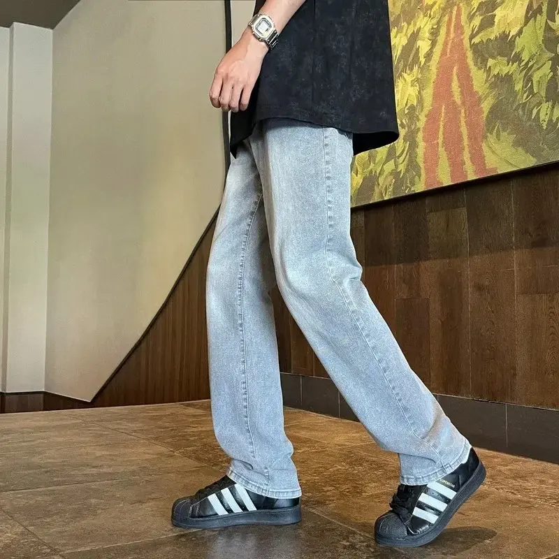 Men's Jeans Casual Straight Leg Slim Fit Cement Grey Spring Autumn Loose Flared Trendy Casual Jeans Male Fashion Jeans for Men