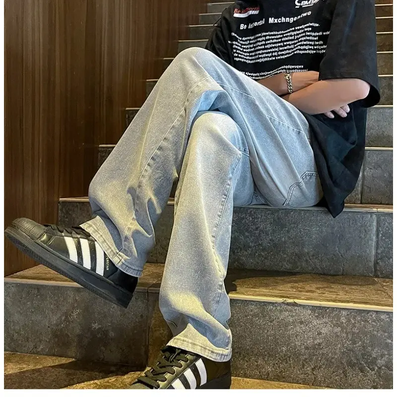 Men's Jeans Casual Straight Leg Slim Fit Cement Grey Spring Autumn Loose Flared Trendy Casual Jeans Male Fashion Jeans for Men