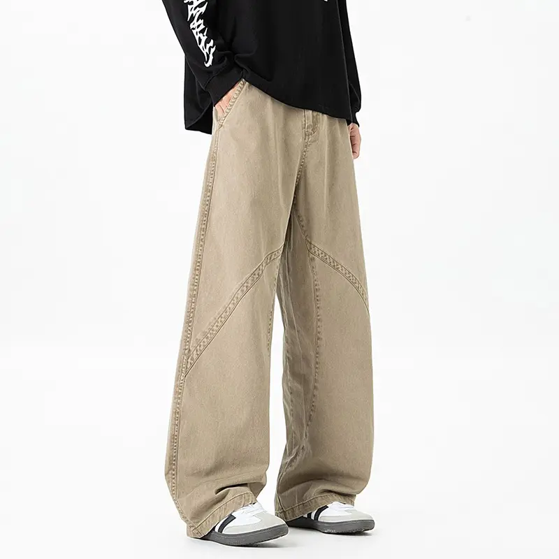 Men Casual Pants High Waist Straight Leg Knife Cut Design Summer Trend American Retro Military Een Denim Jeans Ex Loose Fit