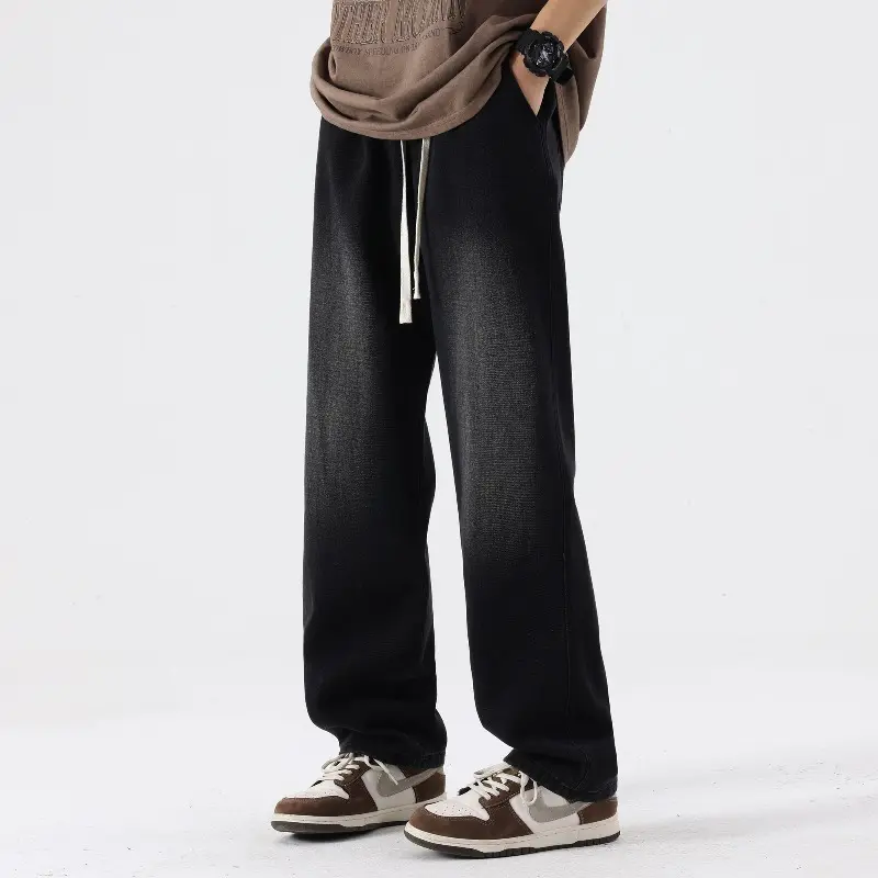 Men Sweatpants Loose Casual Vintage Stacked Pants Men Black Pockets Baggy Harem Pants Korean Fashions Button Joggers Pants