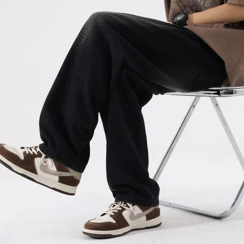 Men Sweatpants Loose Casual Vintage Stacked Pants Men Black Pockets Baggy Harem Pants Korean Fashions Button Joggers Pants