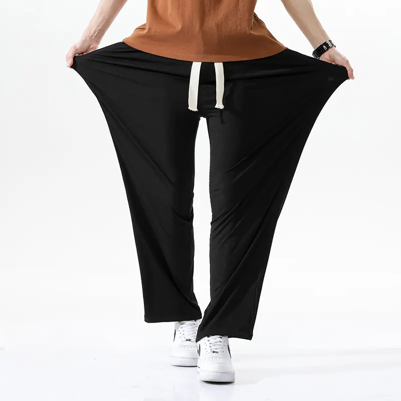 2025 Straight Ice Silk Pants for Men with Nine Inch Wide Legs Trendy and Hanging Casual Pants Summer Thin and Loose Casual Pants