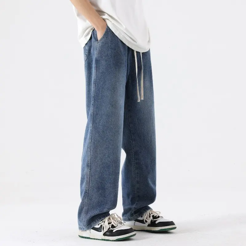 Men Sweatpants Loose Casual Vintage Stacked Pants Men Black Pockets Baggy Harem Pants Korean Fashions Button Joggers Pants