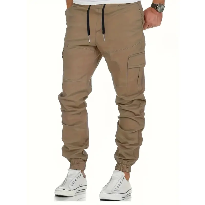 Casual Loose Straight Trousers Regular Pockets Solid Splice Lace Up High Waist Autumn Winter 2025 Men Cargo Pant Long Pants