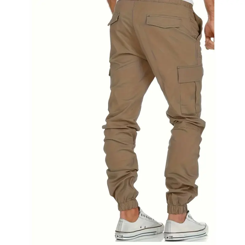 Casual Loose Straight Trousers Regular Pockets Solid Splice Lace Up High Waist Autumn Winter 2025 Men Cargo Pant Long Pants