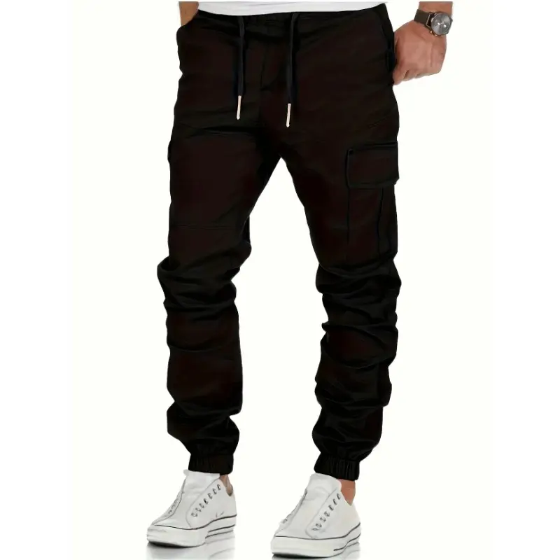 Casual Loose Straight Trousers Regular Pockets Solid Splice Lace Up High Waist Autumn Winter 2025 Men Cargo Pant Long Pants