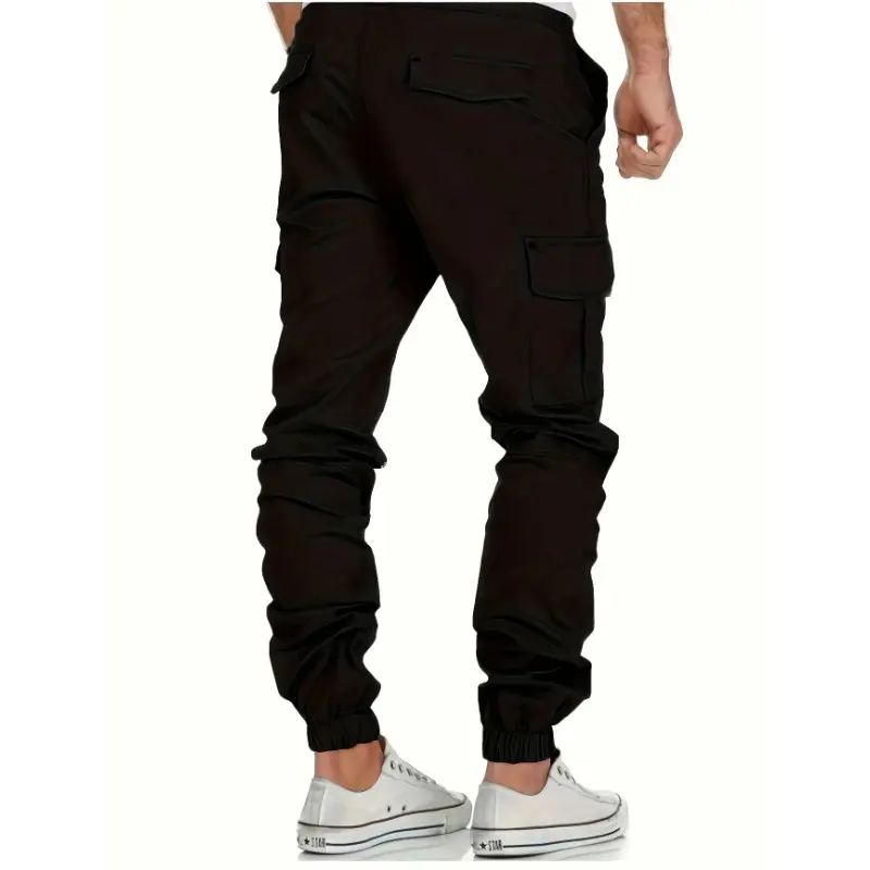 Casual Loose Straight Trousers Regular Pockets Solid Splice Lace Up High Waist Autumn Winter 2025 Men Cargo Pant Long Pants