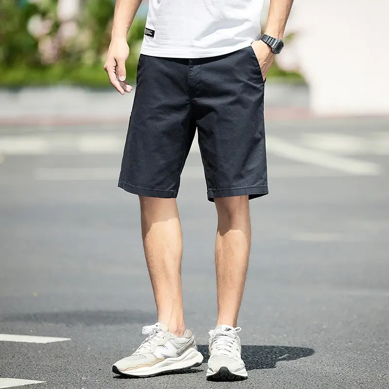 Men Casual Shorts Summer Cotton Elastic Slim Fit Thin Style Plus Size Five-Quarter Pants Straight Leg Versatile Basic Gym Shorts