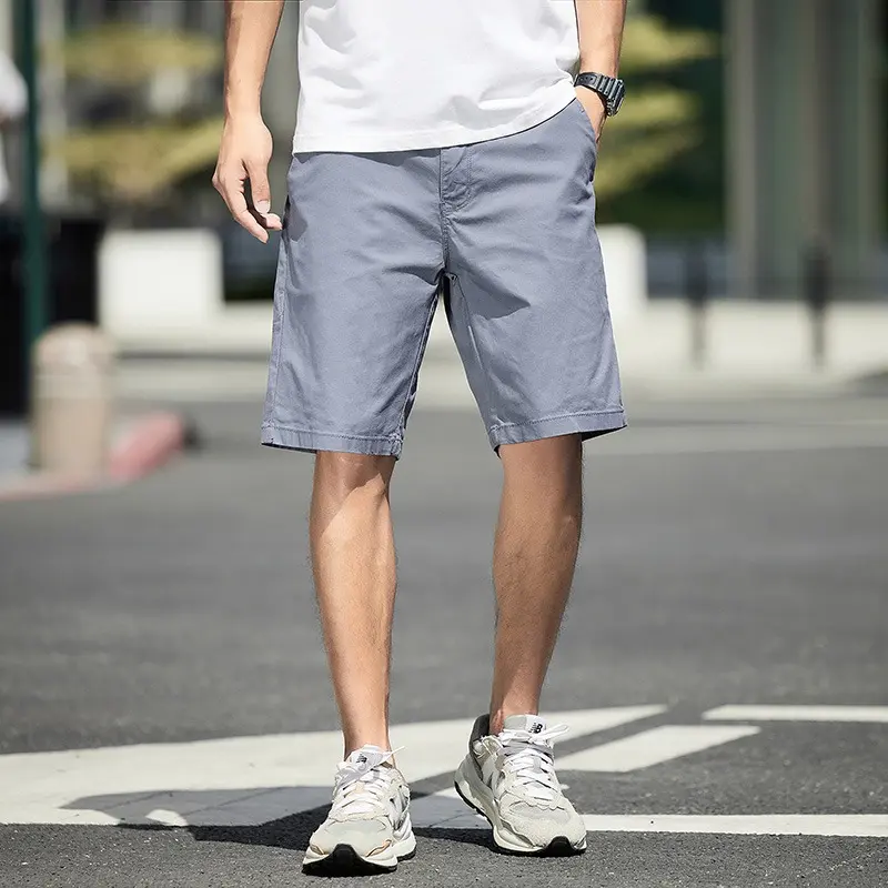 Men Casual Shorts Summer Cotton Elastic Slim Fit Thin Style Plus Size Five-Quarter Pants Straight Leg Versatile Basic Gym Shorts