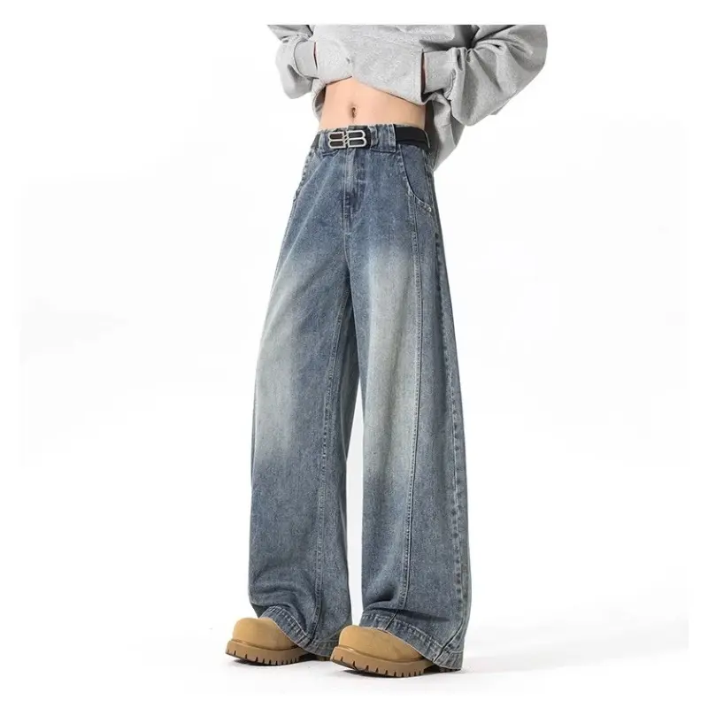 Jeans Unisex Retro Loose Casual Fashionable Straight Cut Pants for Men and Women American Style Wide Leg Knife Edge Baggy Jeans