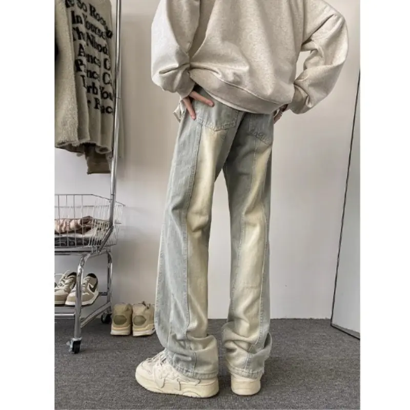 Men Loose Straight Leg American Vintage High Street Jeans Casual Long Trousers for Spring Autumn Fashion Brand Wide Leg