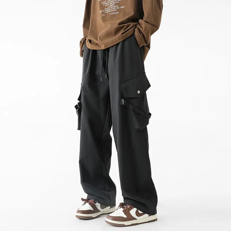 Men's Work Pants Retro Pure Cotton Woven Dstring Sli Loose High Street INS Trendy Straight Leg Casual Long Trousers Baggy Hosen