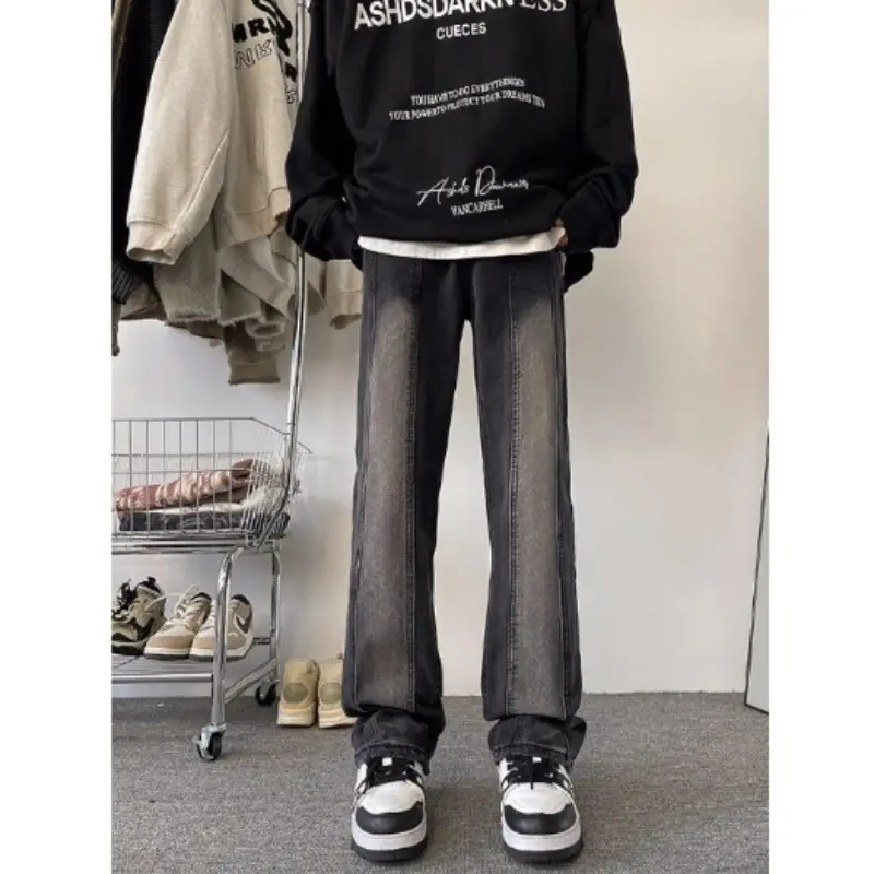 Men Loose Straight Leg American Vintage High Street Jeans Casual Long Trousers for Spring Autumn Fashion Brand Wide Leg
