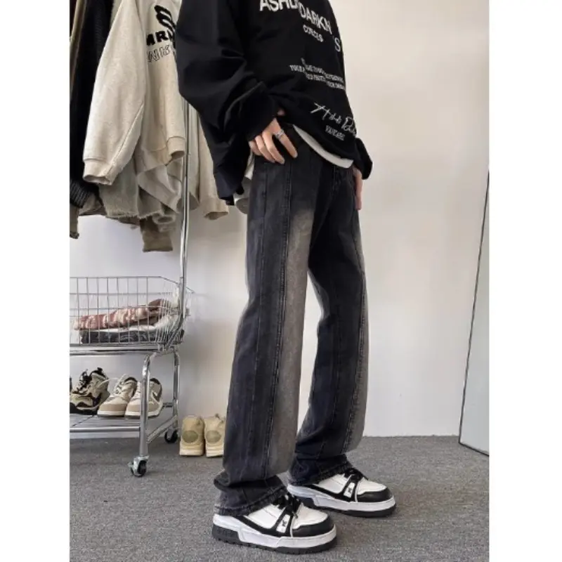 Men Loose Straight Leg American Vintage High Street Jeans Casual Long Trousers for Spring Autumn Fashion Brand Wide Leg
