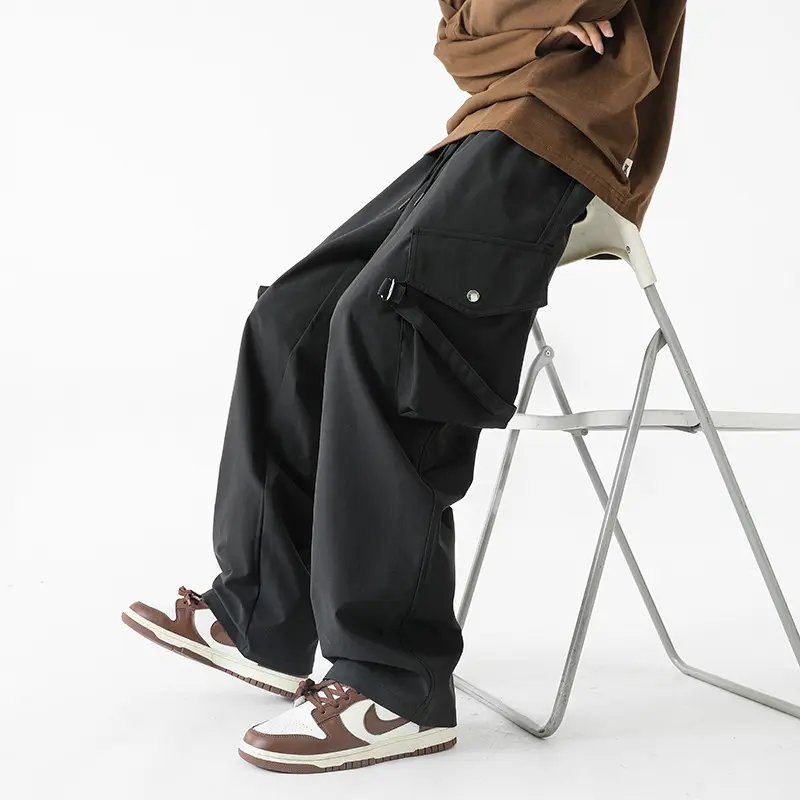 Men's Work Pants Retro Pure Cotton Woven Dstring Sli Loose High Street INS Trendy Straight Leg Casual Long Trousers Baggy Hosen