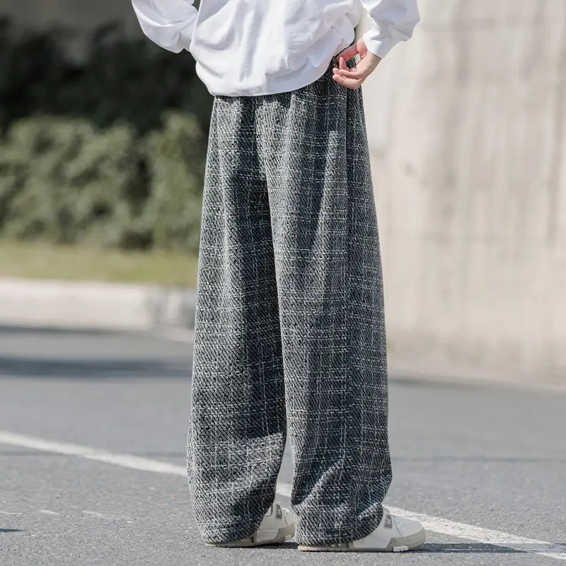 Men Casual Pants Draping Walking Trousers Trendy Casual Pants American Retro Plaid Men's Summer Lazy Loose Straight Baggy Pants