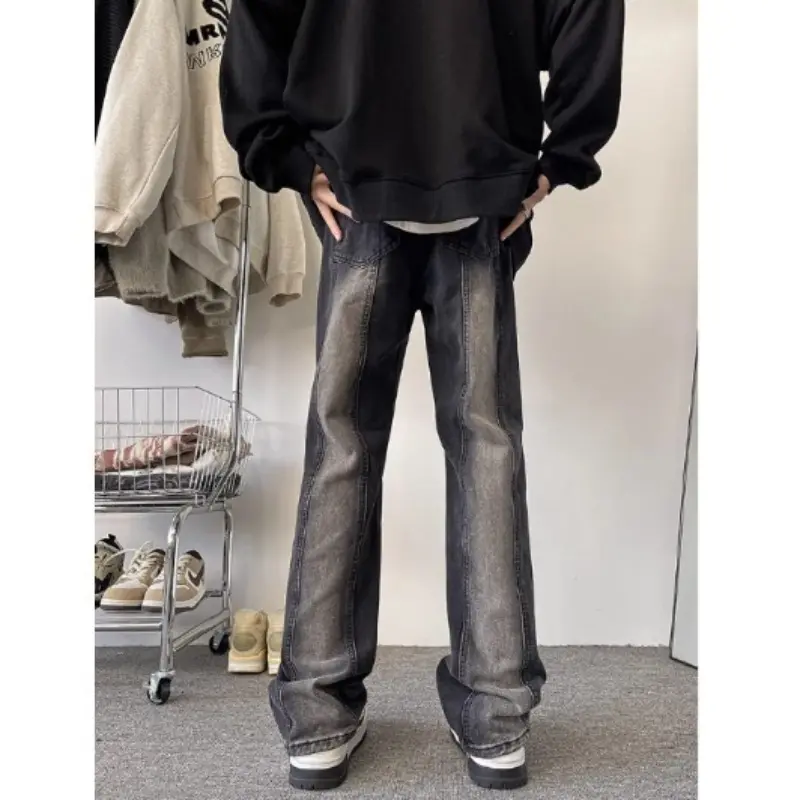 Men Loose Straight Leg American Vintage High Street Jeans Casual Long Trousers for Spring Autumn Fashion Brand Wide Leg