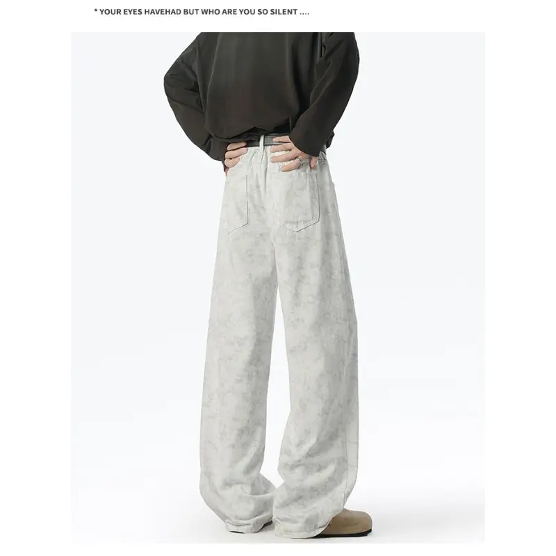 Men's High Street Style Elastic Waist Jeans Floor-Length Loose Fit Spring New Arrival Fashionable Casual Men's Denim Pants