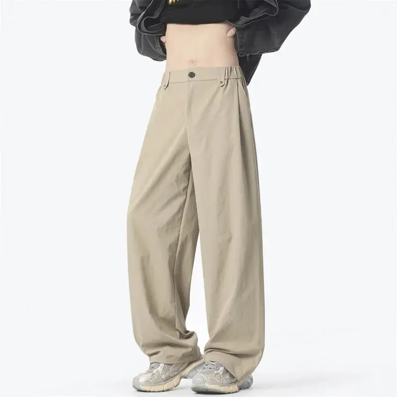 Men Sweatpants Loose Casual Vintage Stacked Pants Men Black Pockets Baggy Harem Pants Korean Fashions Button Joggers Pants